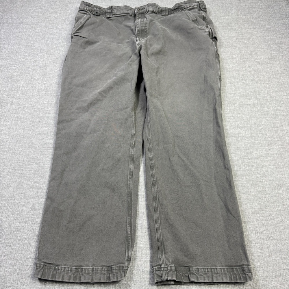 Duluth Pants Mens 44x28 Gray Flex Fire Hose Carpenter Cotton Spandex Relaxed Fit